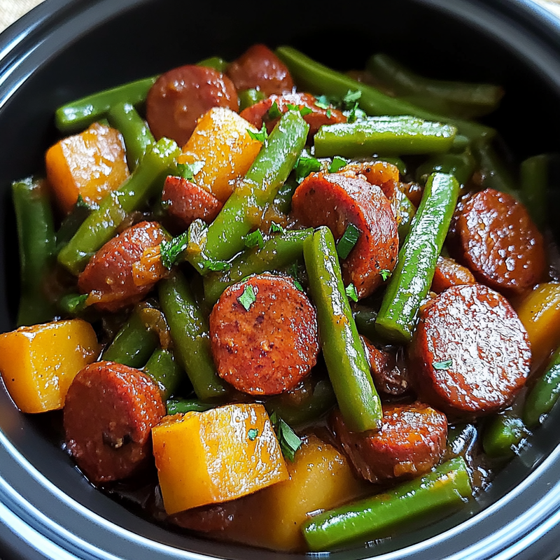 Crockpot Kielbasa and Green Beans