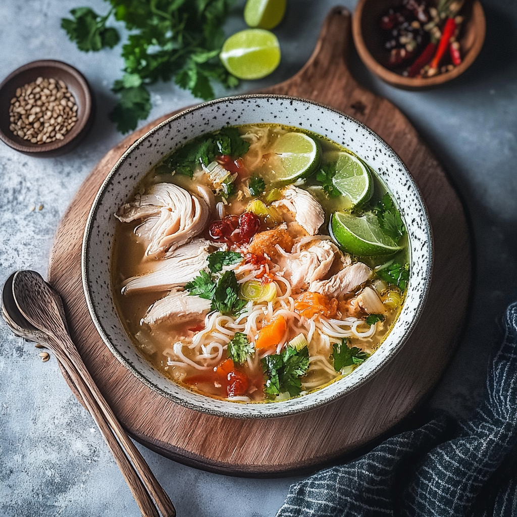 Gingery Chicken and Rice Noodle Soup