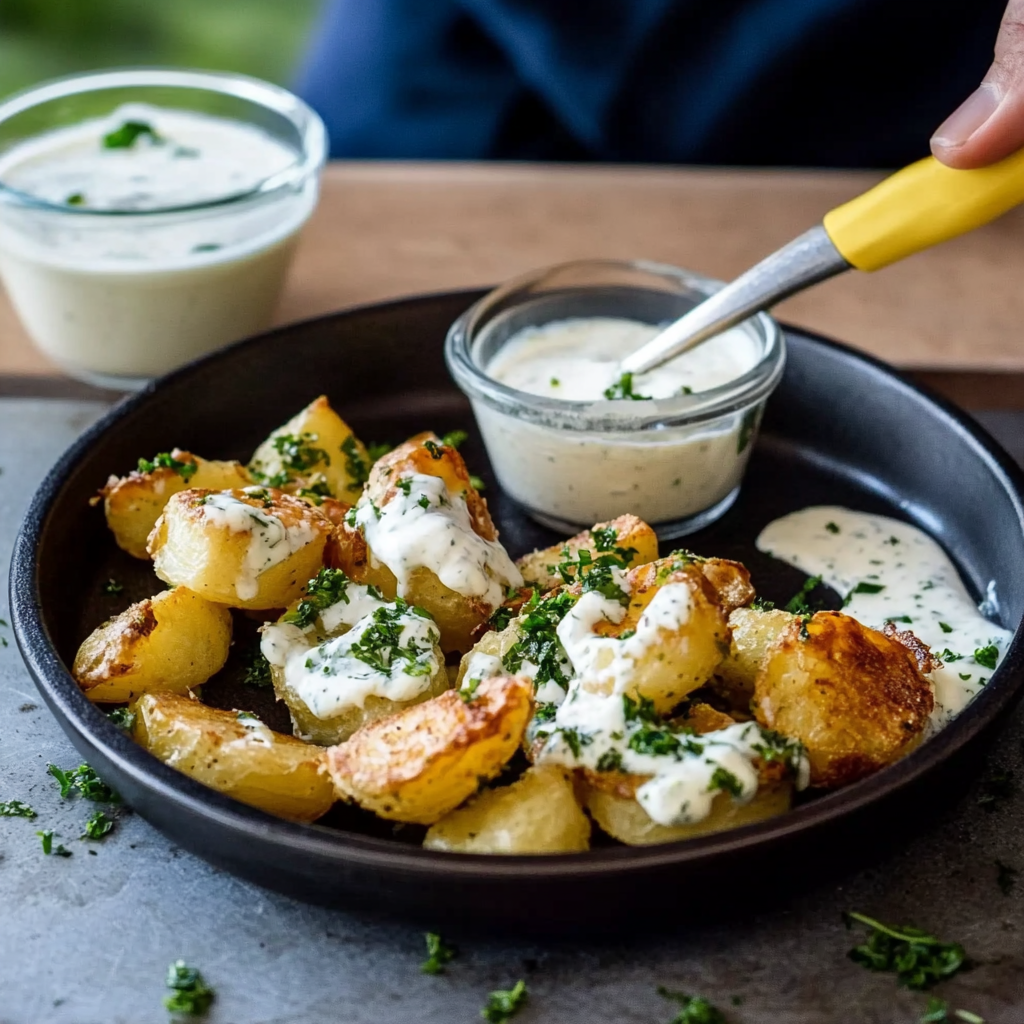 Crispy Smashed Potatoes with Zesty Yogurt Dip