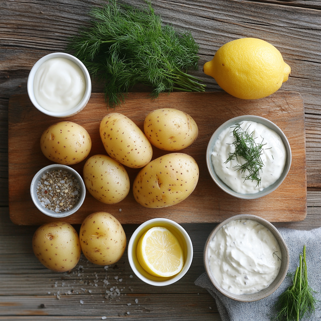 Crispy Smashed Potatoes with Zesty Yogurt Dip ingredients