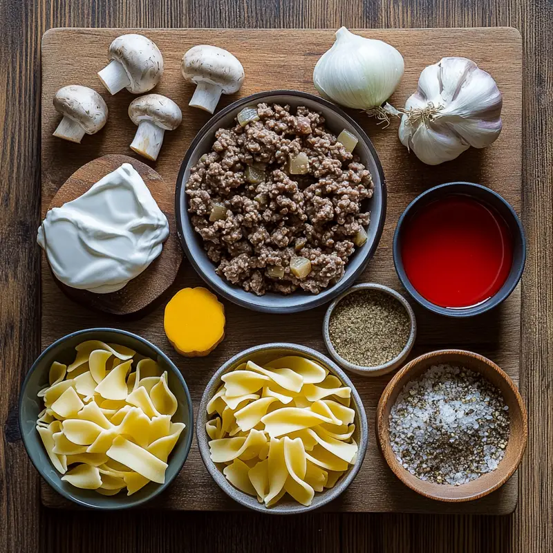 Hamburger Stroganoff ingredients