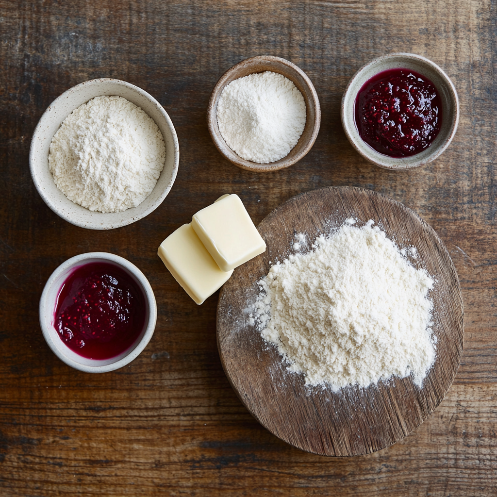 Shortbread Linzer Cookies with Raspberry Jam ingredients