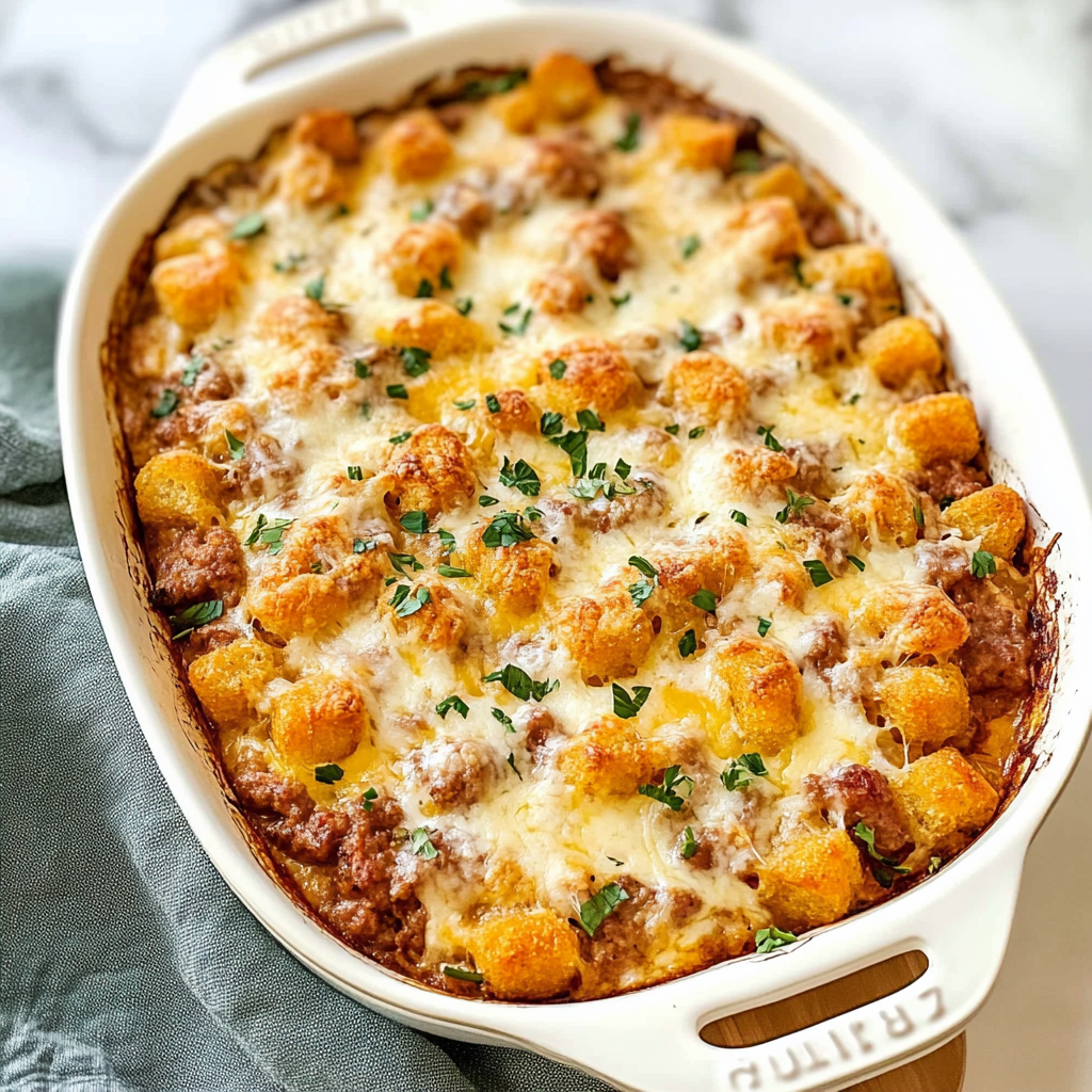 Tater Tot Breakfast Casserole with Sausage