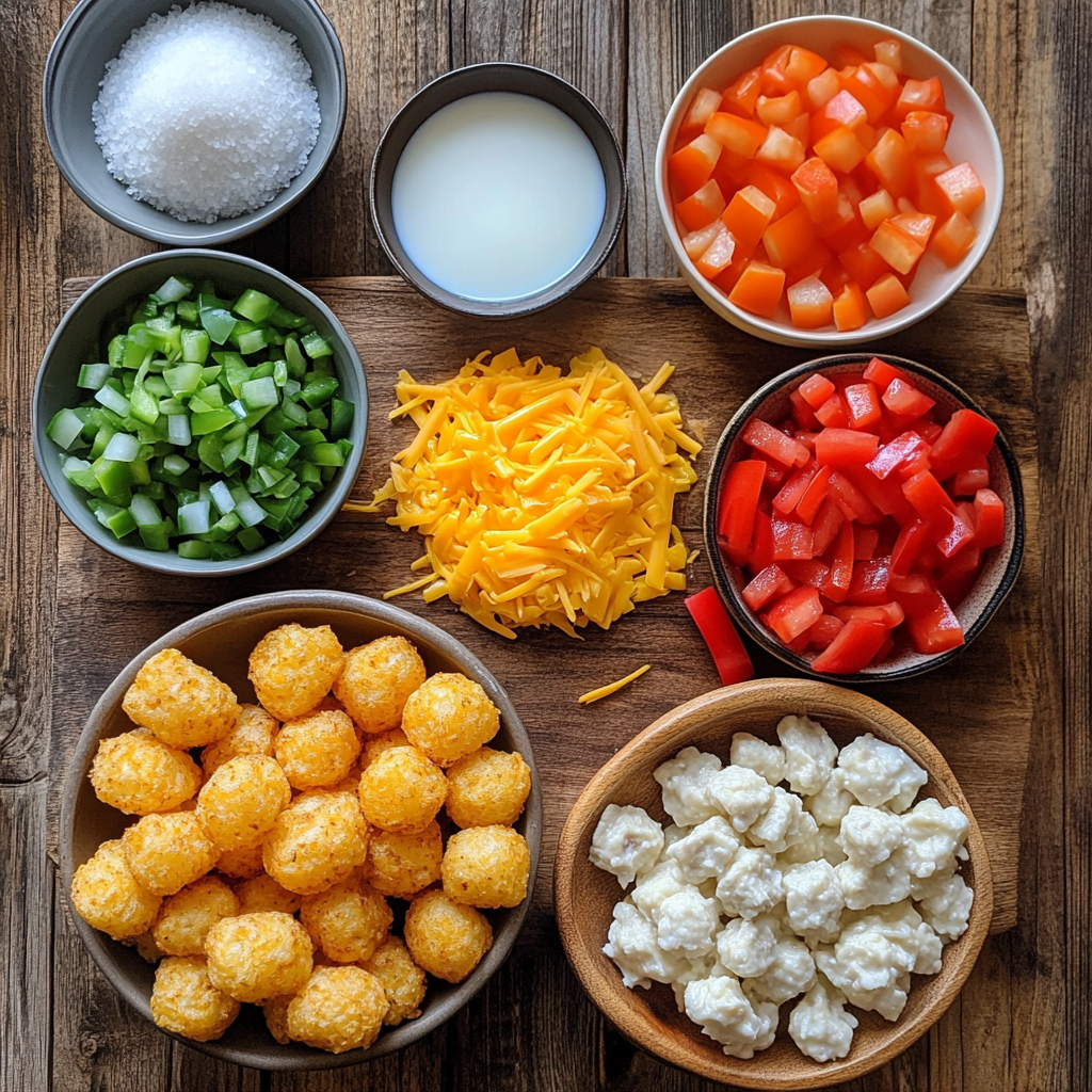Tater Tot Breakfast Casserole with Sausage ingredients