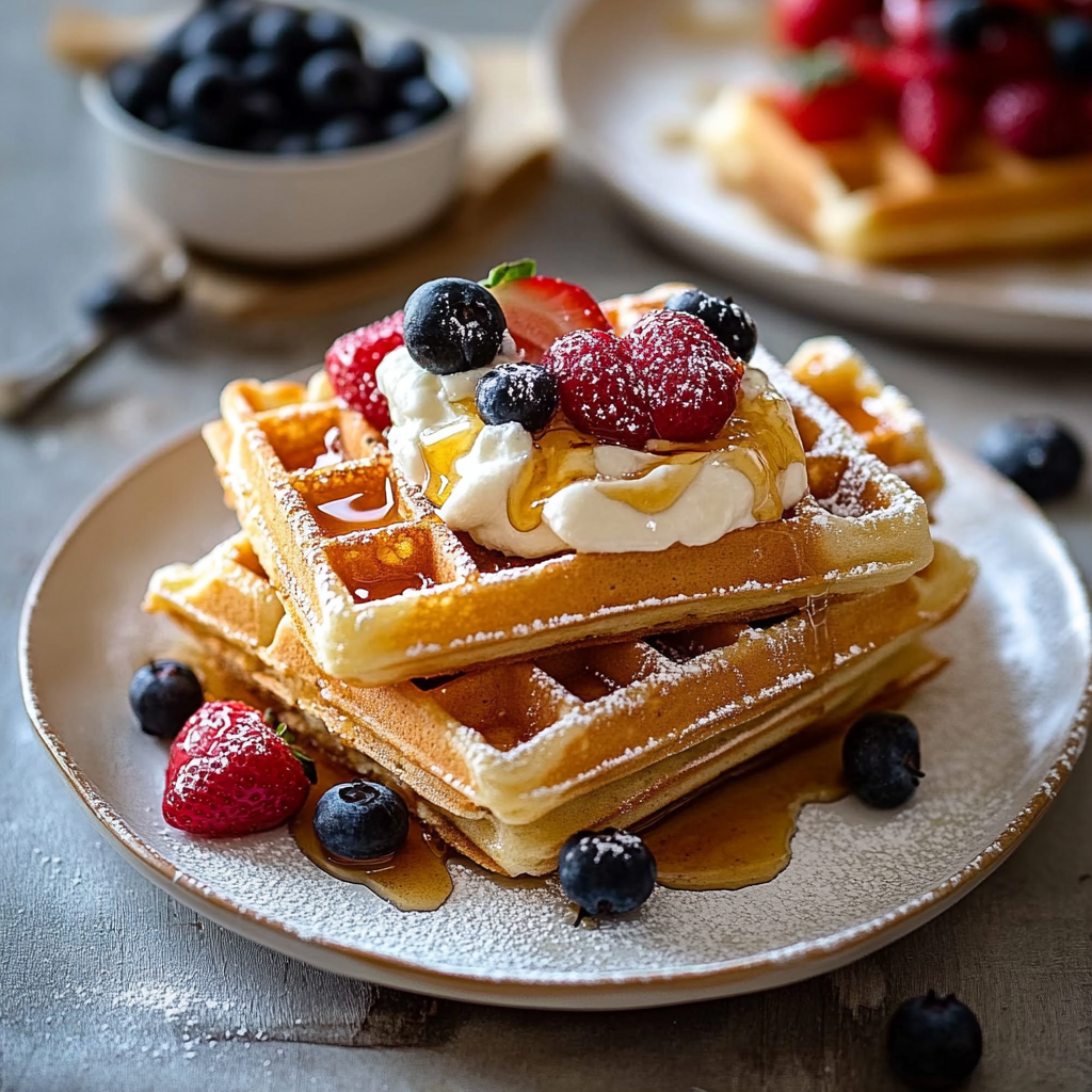 Belgian Waffles with Honey Vanilla Crème Fraîche