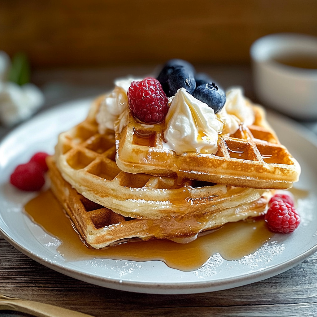 Belgian Waffles with Honey Vanilla Crème Fraîche