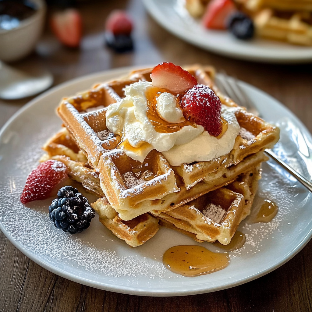 Belgian Waffles with Honey Vanilla Crème Fraîche