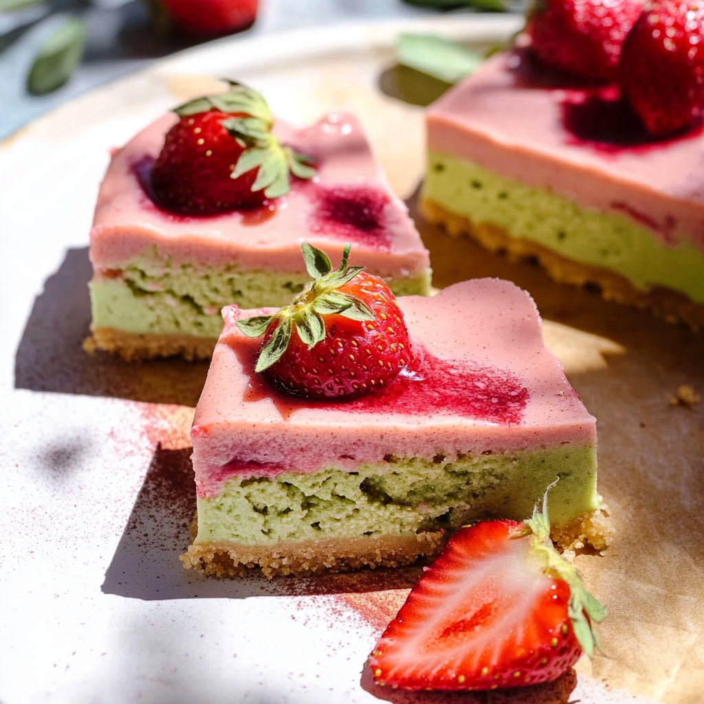 Cheesecake Strawberry Matcha Latte Cheesecake Bars