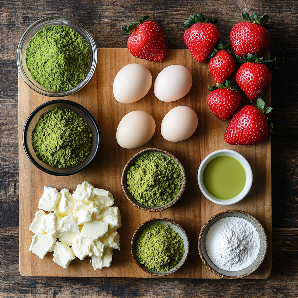 Cheesecake Strawberry Matcha Latte Cheesecake Bars ingredients