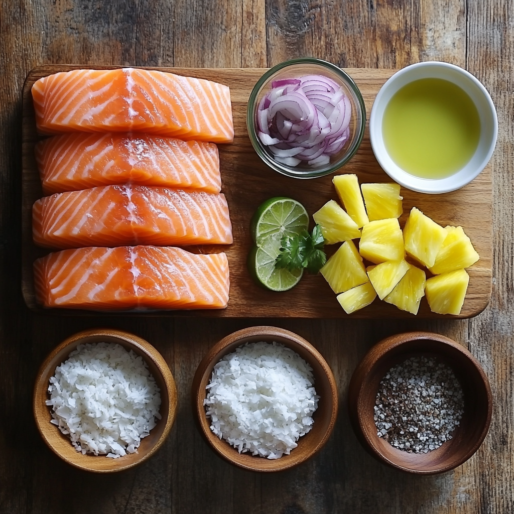 Coconut Crusted Salmon with Pineapple Salsa ingredients
