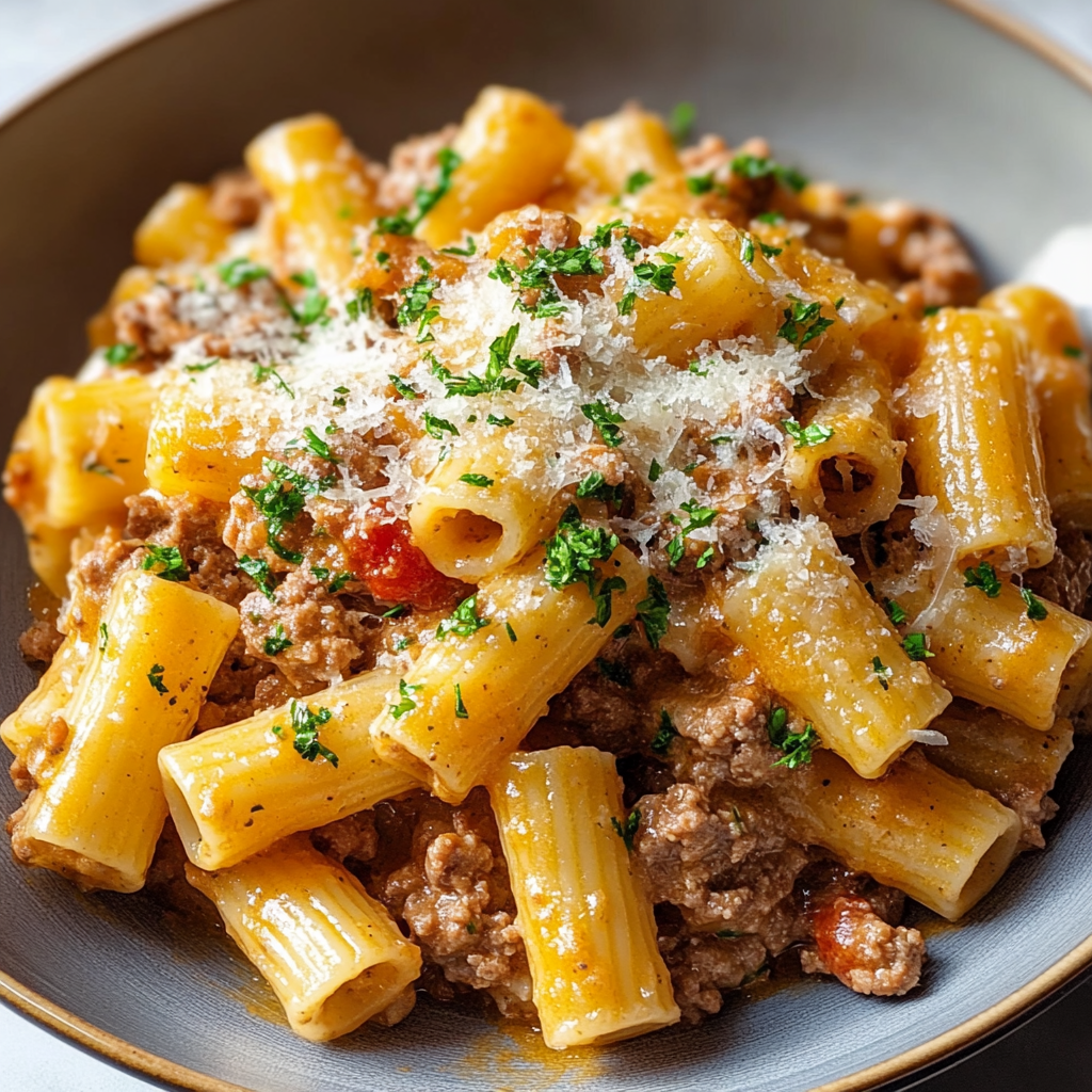 Creamy Beef Sausage Rigatoni