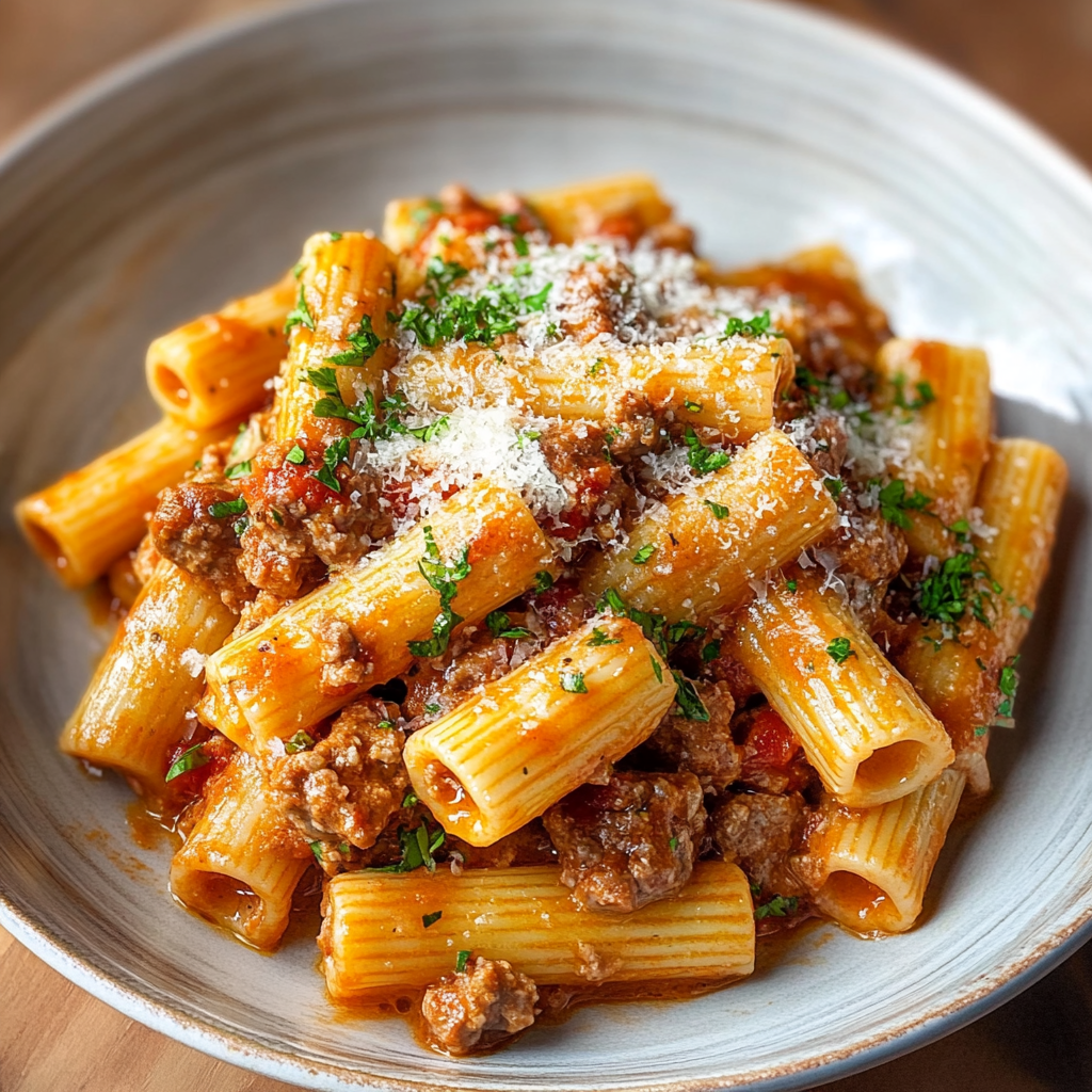 Creamy Beef Sausage Rigatoni