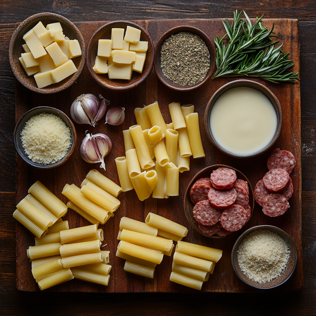 Creamy Beef Sausage Rigatoni ingredients