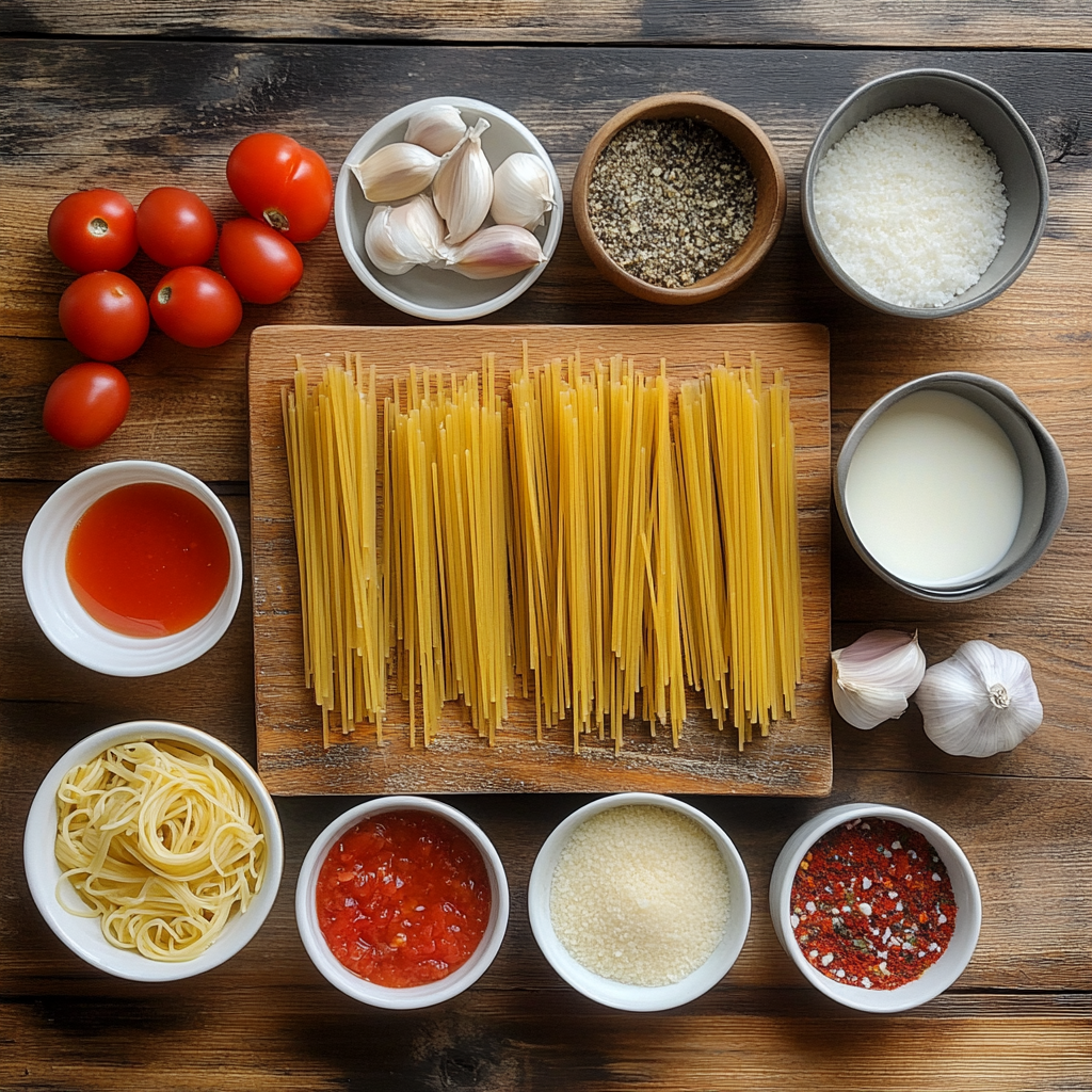 Creamy Tomato Garlic Pasta ingredients