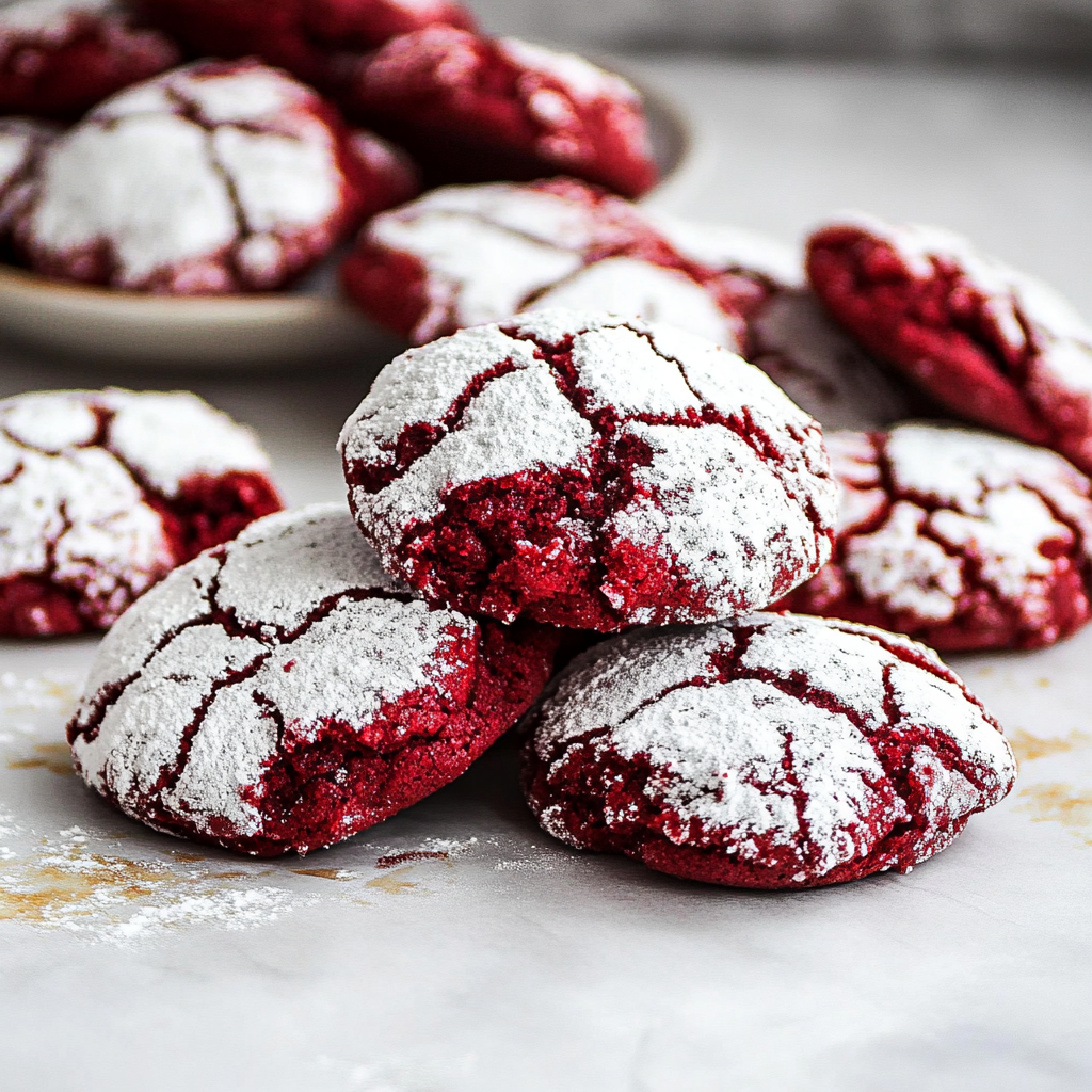 Festive Red Velvet Crinkle Cookies