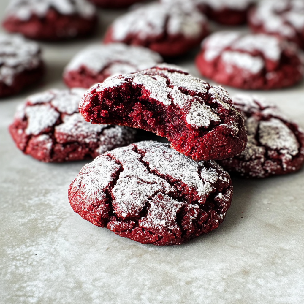 Festive Red Velvet Crinkle Cookies