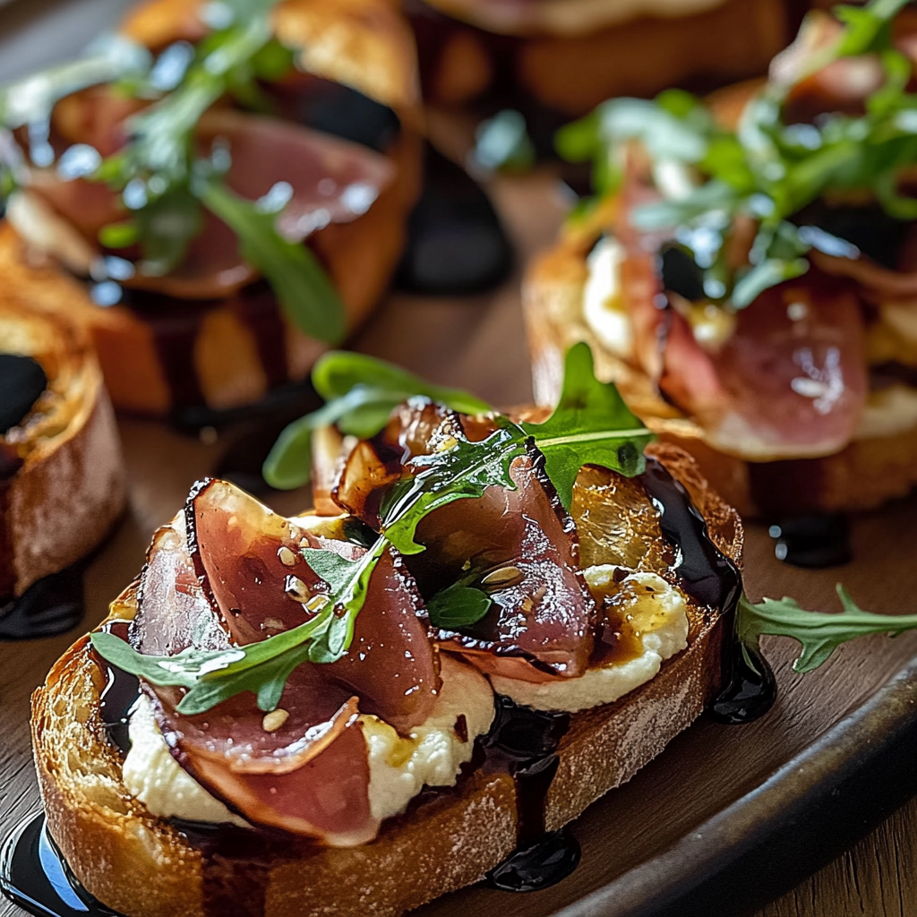 Fig & Prosciutto Crostini with Arugula and Balsamic Glaze