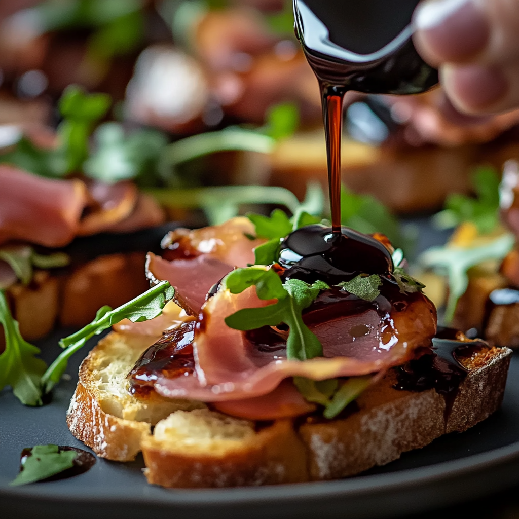 Fig & Prosciutto Crostini with Arugula and Balsamic Glaze