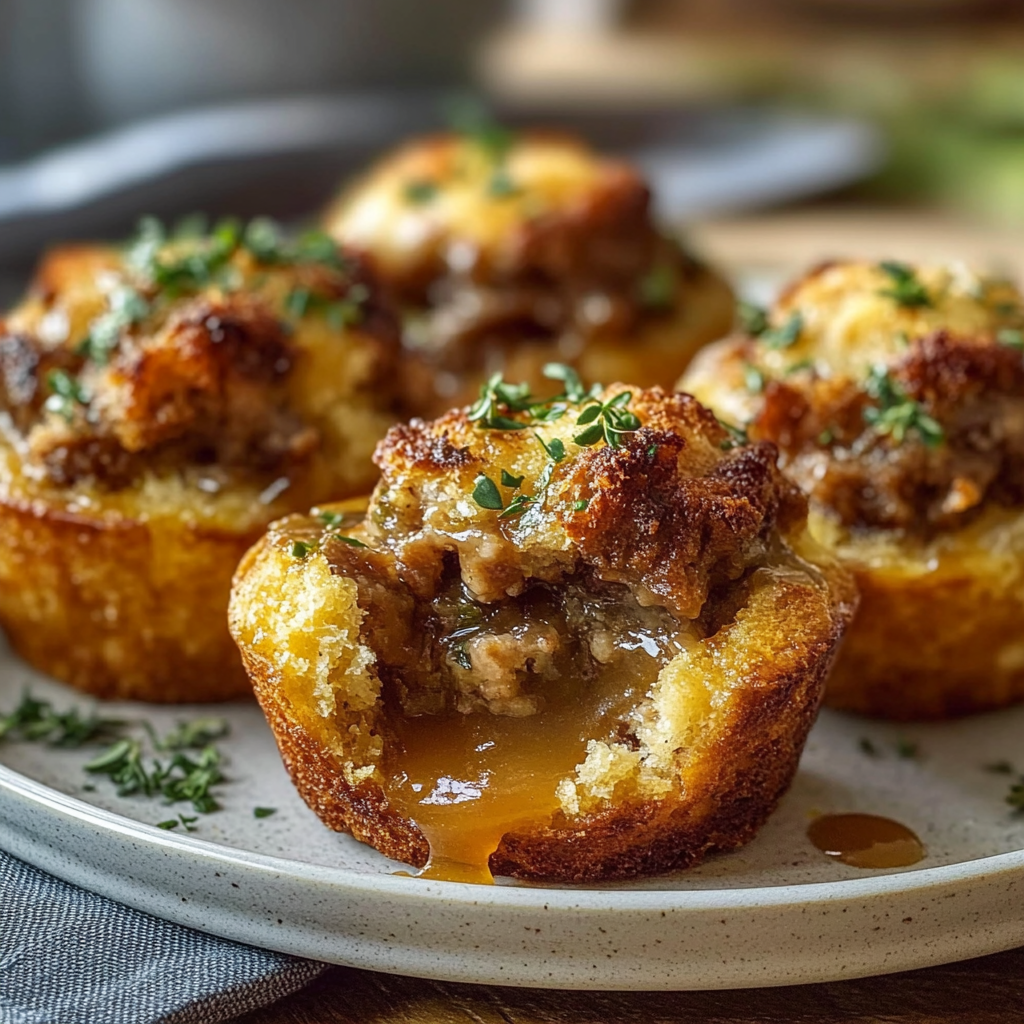 Gravy-Stuffed Stuffing Muffins