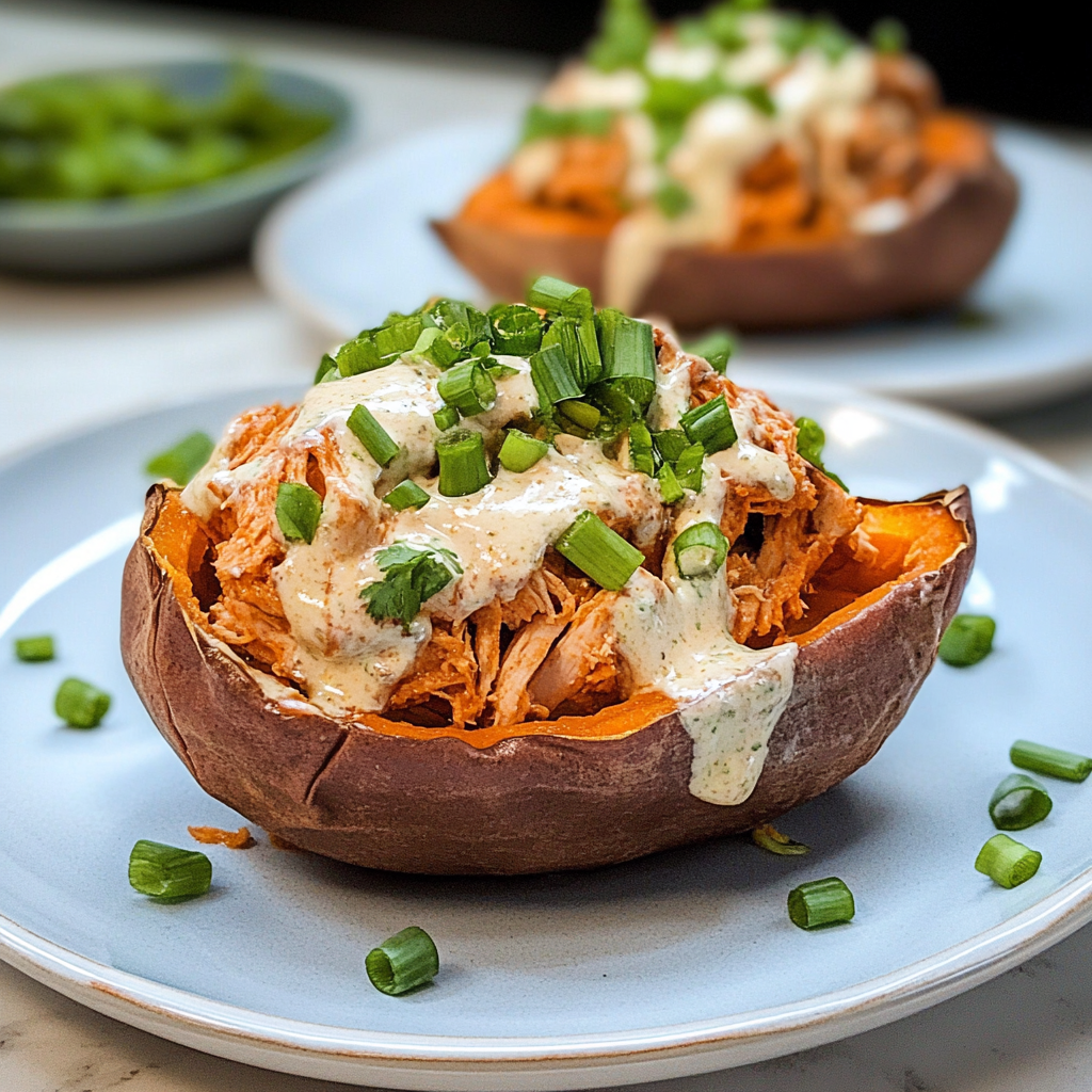 Instant Pot Buffalo Chicken Stuffed Sweet Potatoes