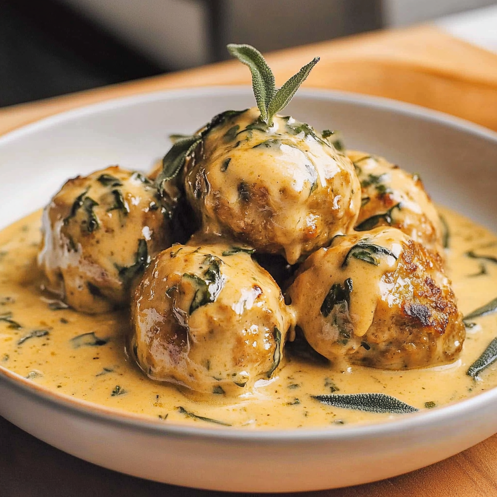 Pumpkin Chicken Meatballs in Sage Cream Sauce