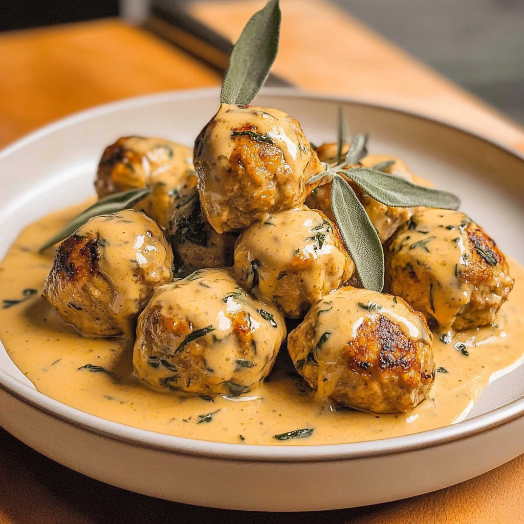 Pumpkin Chicken Meatballs in Sage Cream Sauce