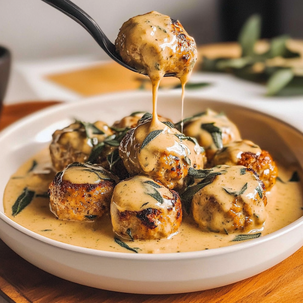 Pumpkin Chicken Meatballs in Sage Cream Sauce
