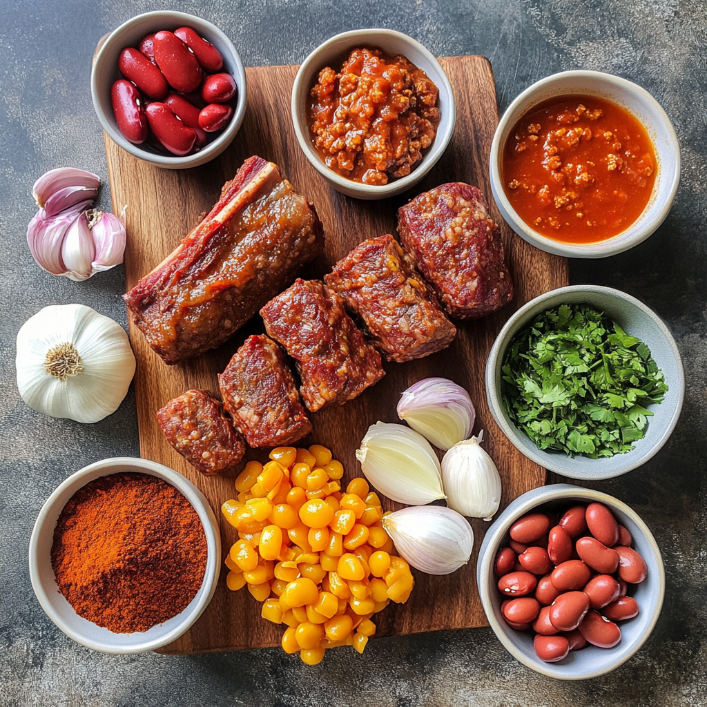 Rib and Chorizo Chili ingredients