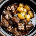 Slow Cooker Garlic Butter Beef Bites with Potatoes