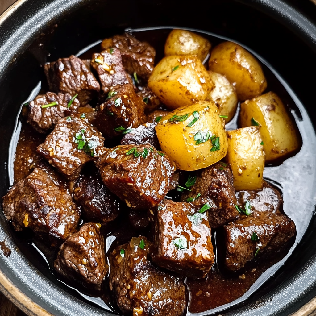 Slow Cooker Garlic Butter Beef Bites with Potatoes