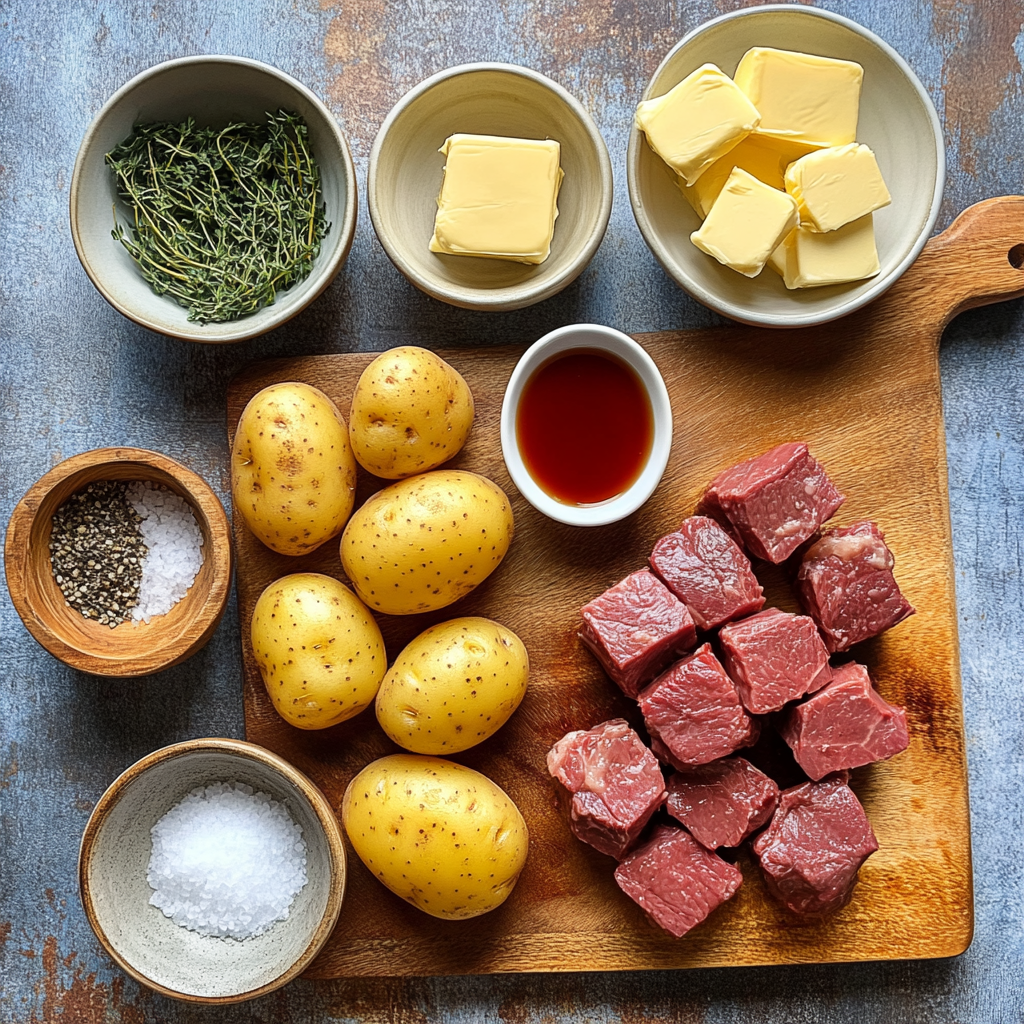 Slow Cooker Garlic Butter Beef Bites with Potatoes ingredients