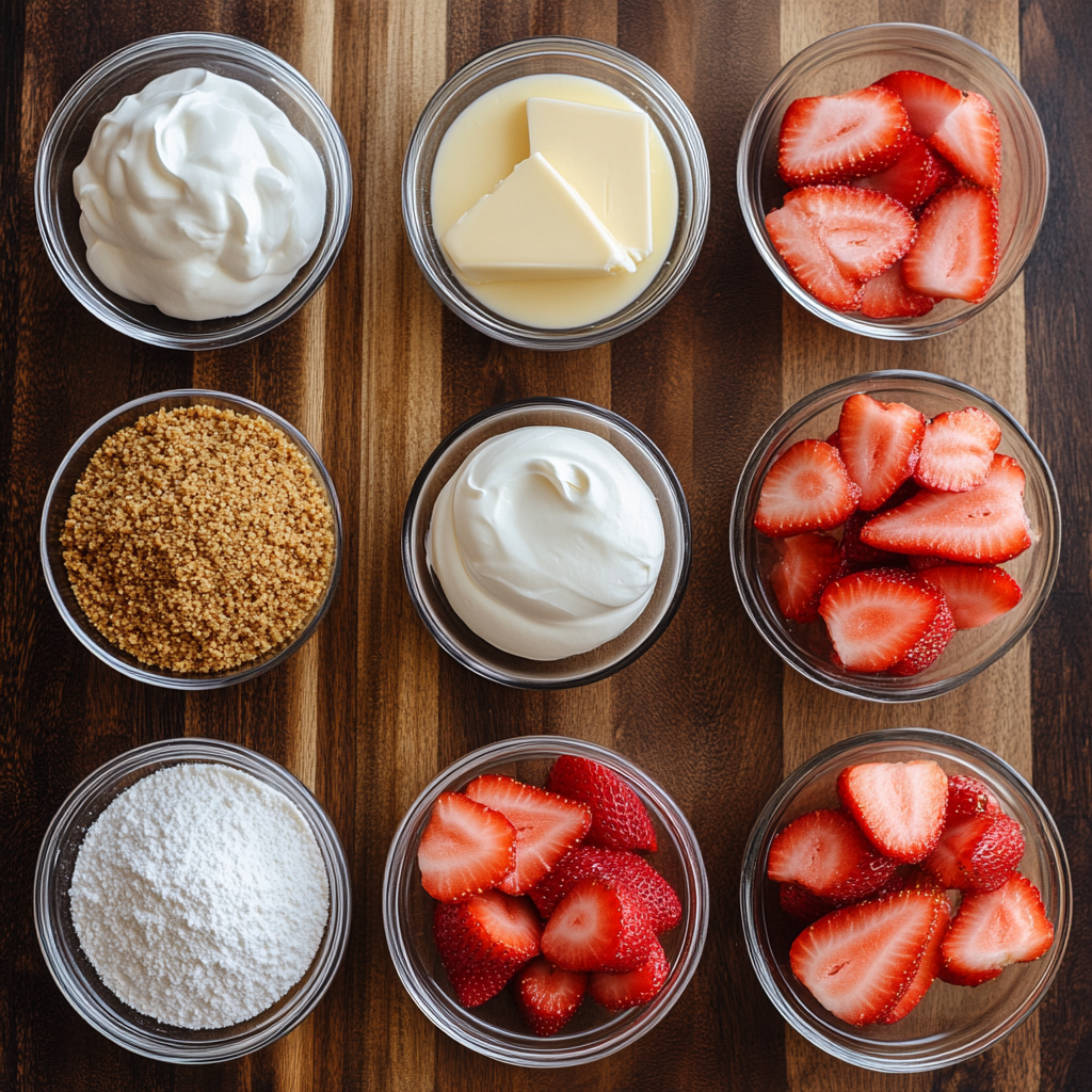 Strawberry Shortcake Cheesecake Bars ingredients