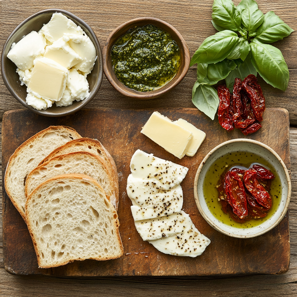Sun-Dried Tomato Pesto Grilled Cheese ingredients