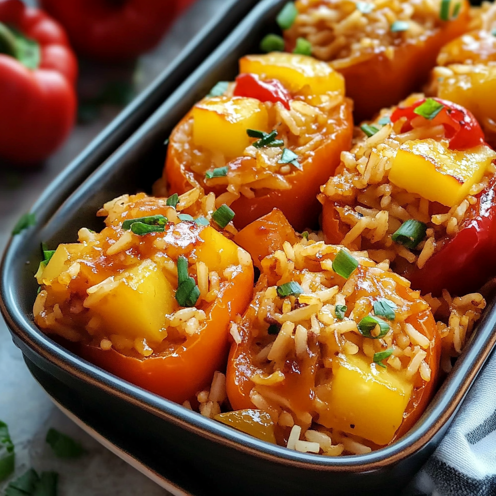 Teriyaki Pineapple Chicken Rice Stuffed Peppers
