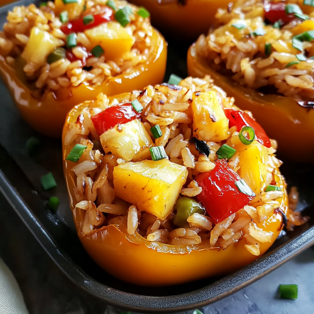 Teriyaki Pineapple Chicken Rice Stuffed Peppers