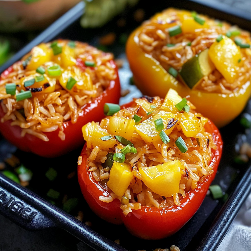 Teriyaki Pineapple Chicken Rice Stuffed Peppers