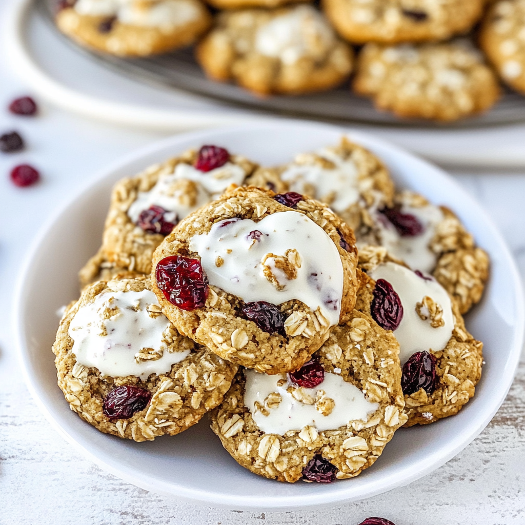 White Chocolate Dipped Cranberry Oatmeal Cookies