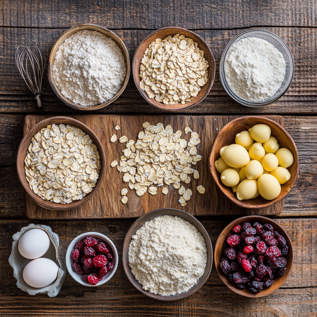 White Chocolate Dipped Cranberry Oatmeal Cookies ingredients