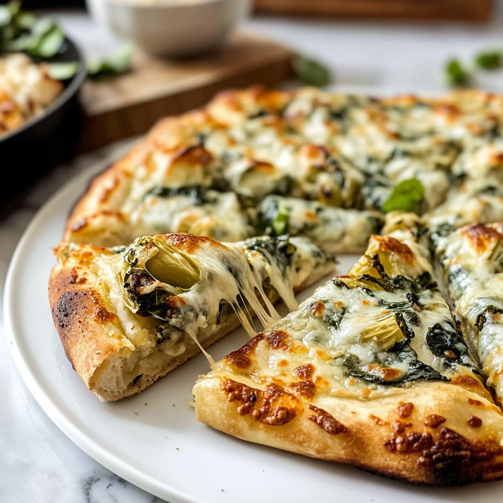 artichoke pizza with spinach parmesan