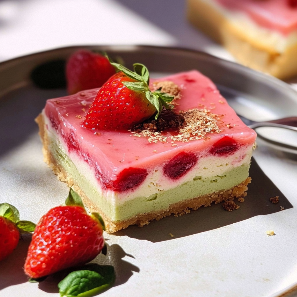 Cheesecake Strawberry Matcha Latte Cheesecake Bars