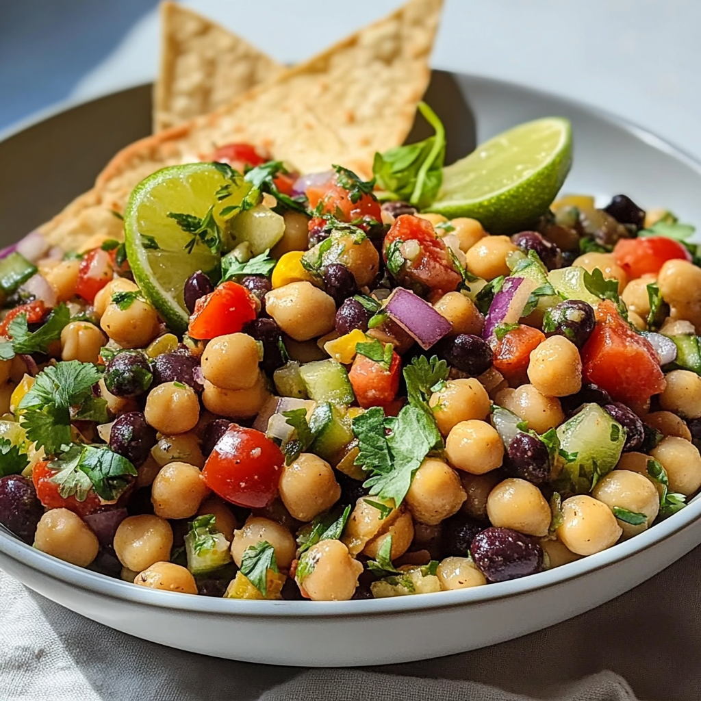Chickpeas black beans salad