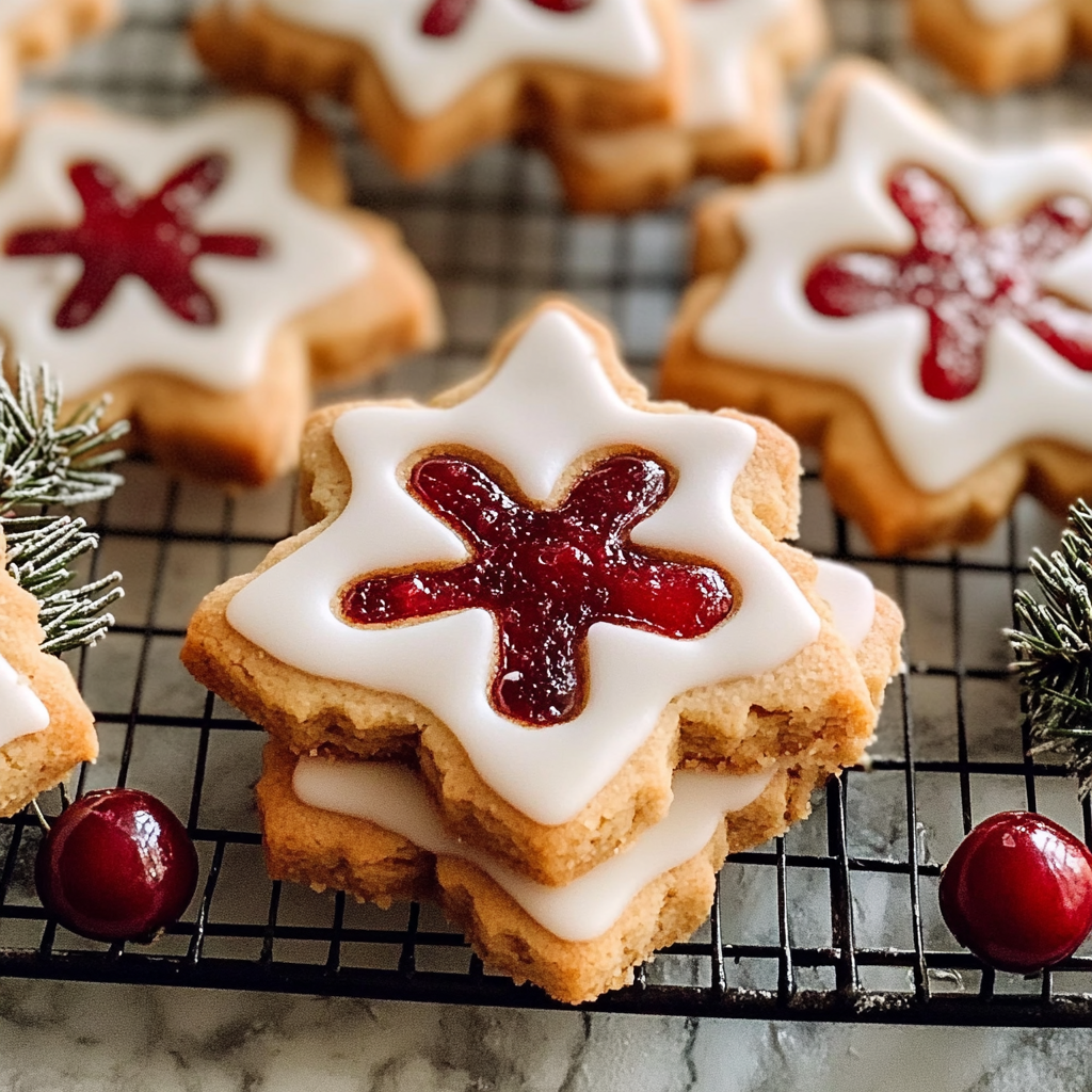 Christmas Cherry Almond Linzer Cookies
