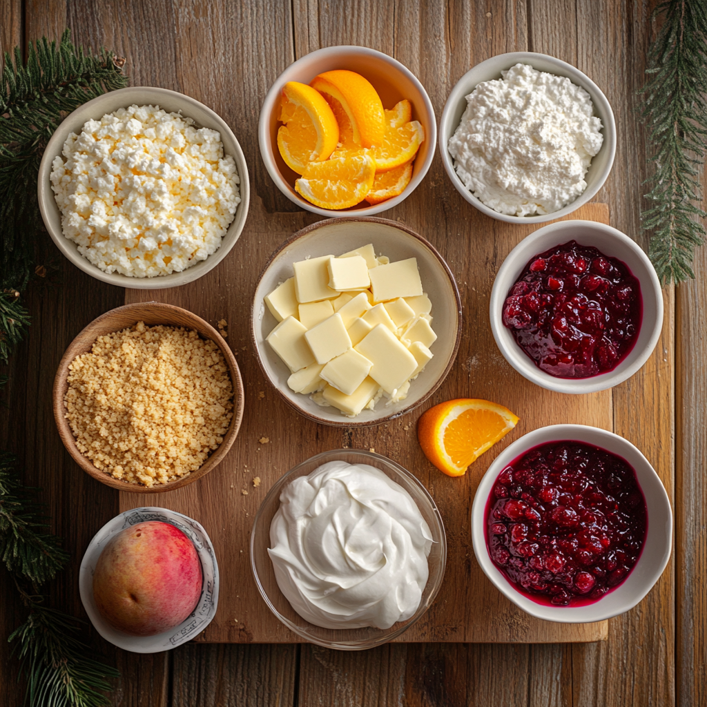 Christmas No Bake Cranberry Orange Cheesecake ingredients