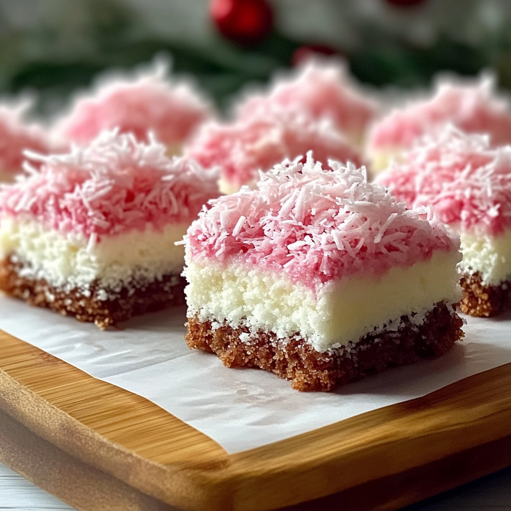 Christmas Pink Coconut Snowball Cake Bars