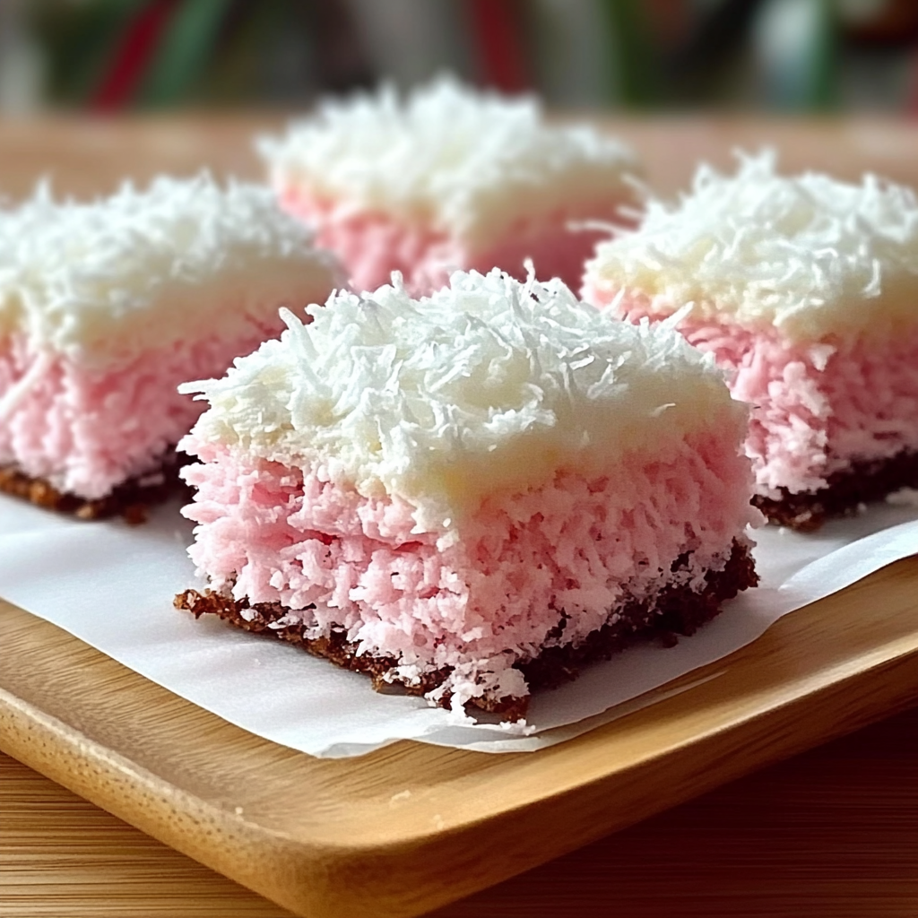 Christmas Pink Coconut Snowball Cake Bars