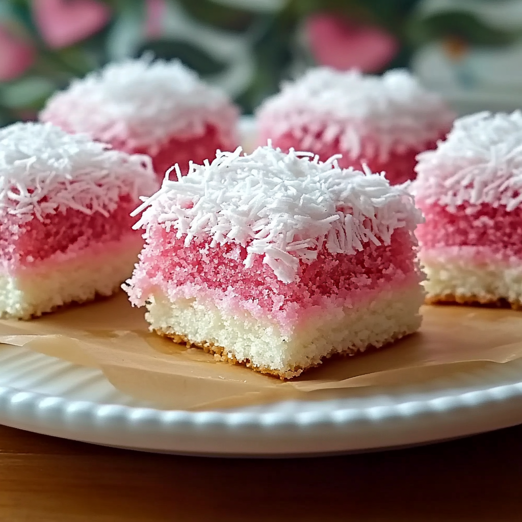 Christmas Pink Coconut Snowball Cake Bars