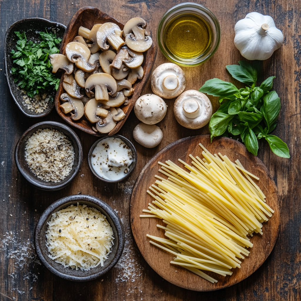 Creamy Mushroom Pasta ingredients