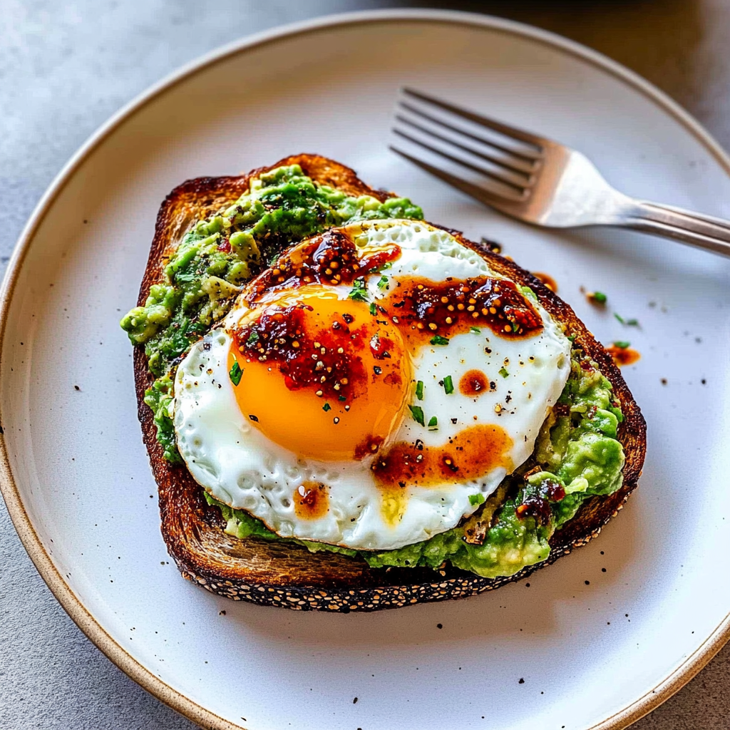 Fried Egg Avocado Toast with Chili Crunch