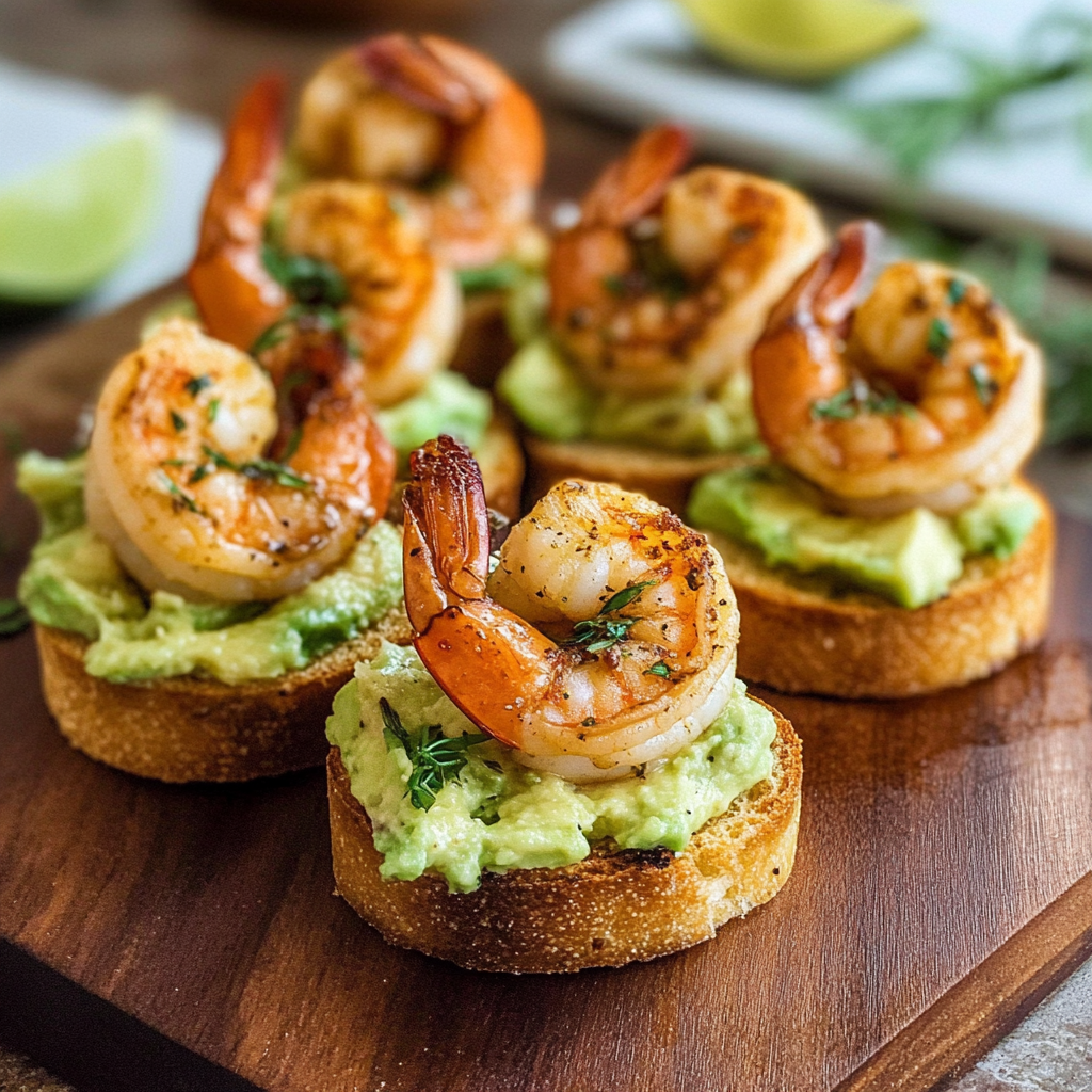 Garlic Shrimp Avocado Crostini