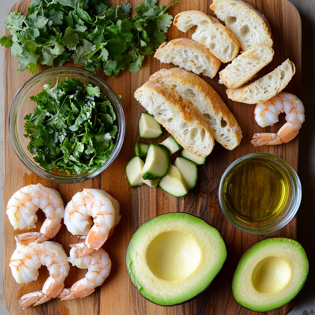 Garlic Shrimp Avocado Crostini ingredients